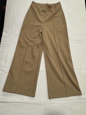 H M High-Waisted Wide-Leg Pintuck Trousers Pants Brown Size S