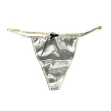 Vintage Victoria  s Secret White Satin V-String Thong Silky Y2K Panties M New