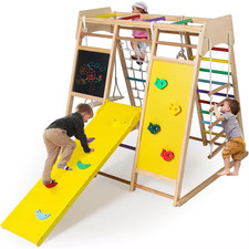 10-In-1 Kids Wooden Climbing Toys, Toddler Jungle Gym W/Drawing Board, Slide, Cl