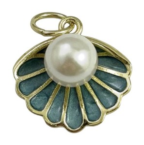 Authentic Seashell Charm Necklace Pendant Clamshell Faux Pearl Gold Plated Enamel Jewelry
