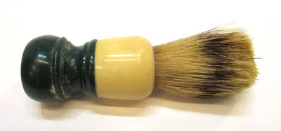 Old 1900's Badger Hair Shaving Brush w Green Bakelite and Cream Catalin Handle