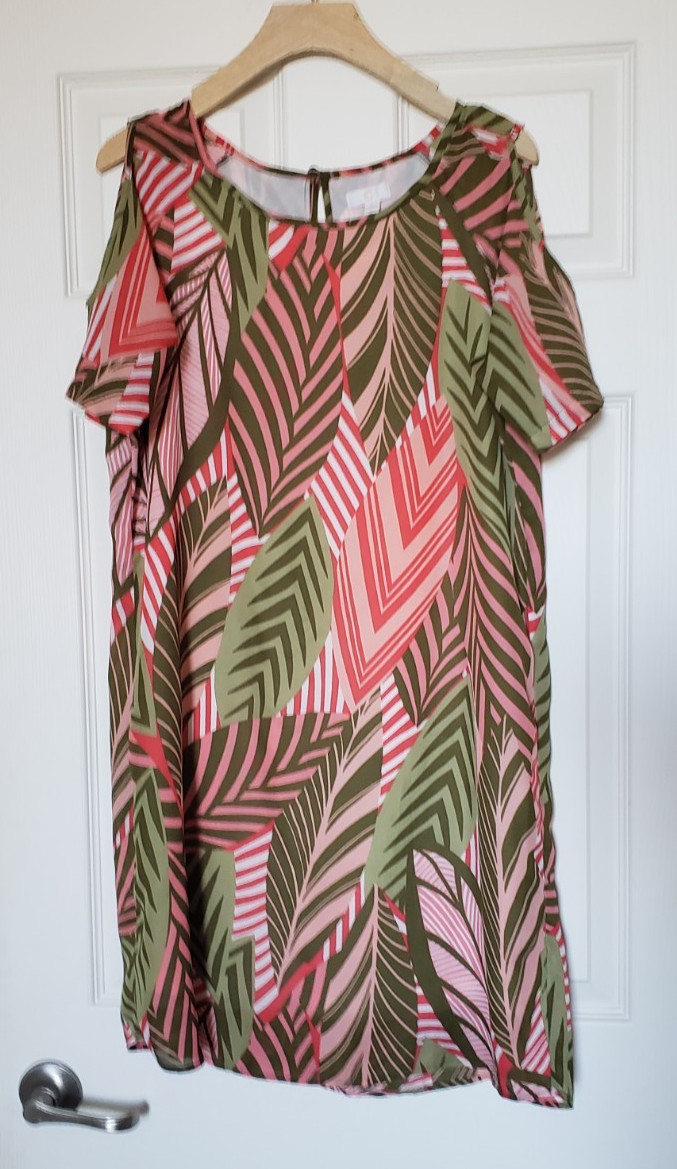 Charming Charlie Women's Tropical Cold Shoulder Keyhole Dress - Size Large - EUC
