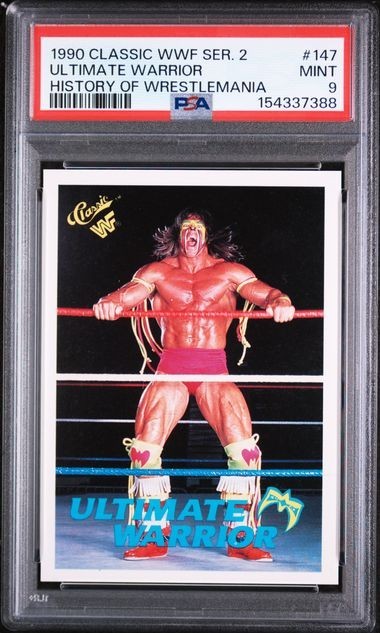 1990 Classic WWF Series 2 #147 Ultimate Warrior RC-Rookie graded PSA 9 Mint