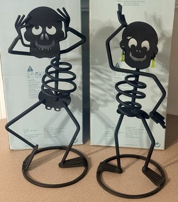 VTG PartyLite Mr & Mrs Bones Skeleton Candle Holder Pair P90920 P90809 w/ Boxes