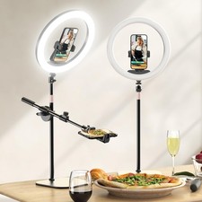 12" Desk Ring Light with Stand and Phone Holder, Overhead Phone Mount for Vid...