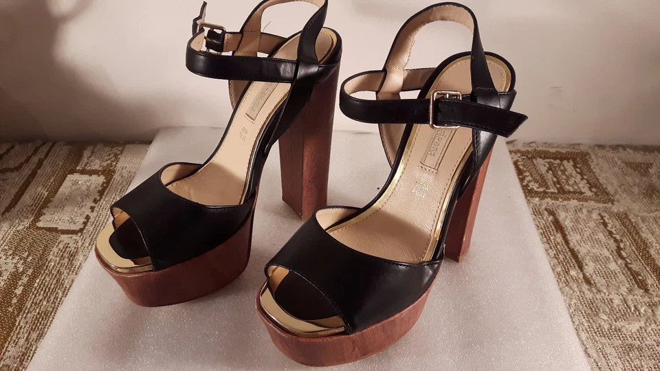 High Heel Clogs Blockabsatz Holzoptik Gr. 36 - Bild 2 von 4