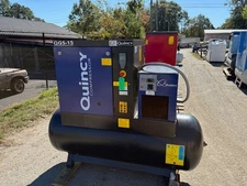 USED 15-HP QUINCY ROTARY AIR COMPRESSOR QGS-15 WITH DRYER