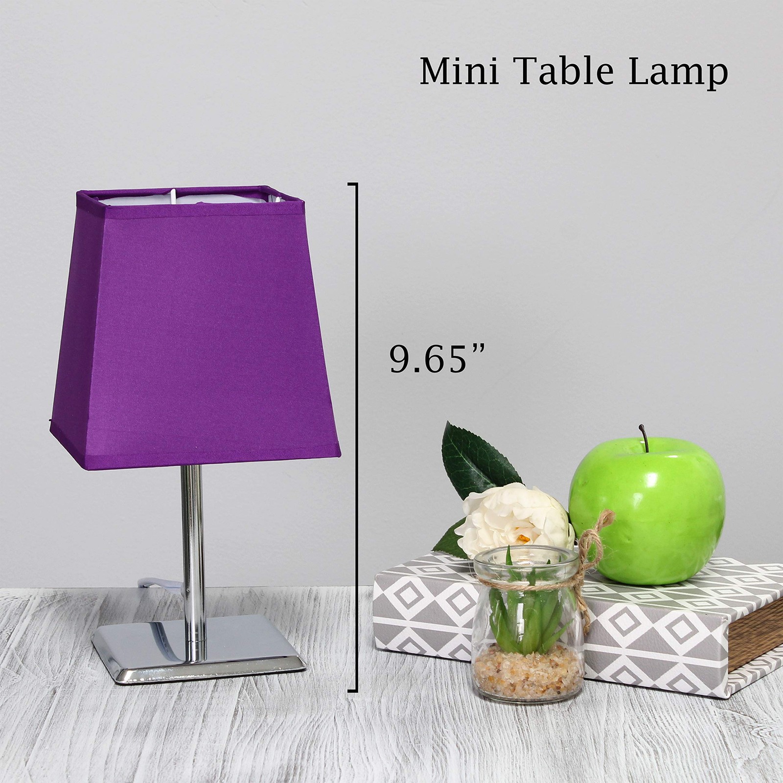 LT2062-PRP Mini Chrome Squared Empire Fabric Shade Table Lamp, Purple