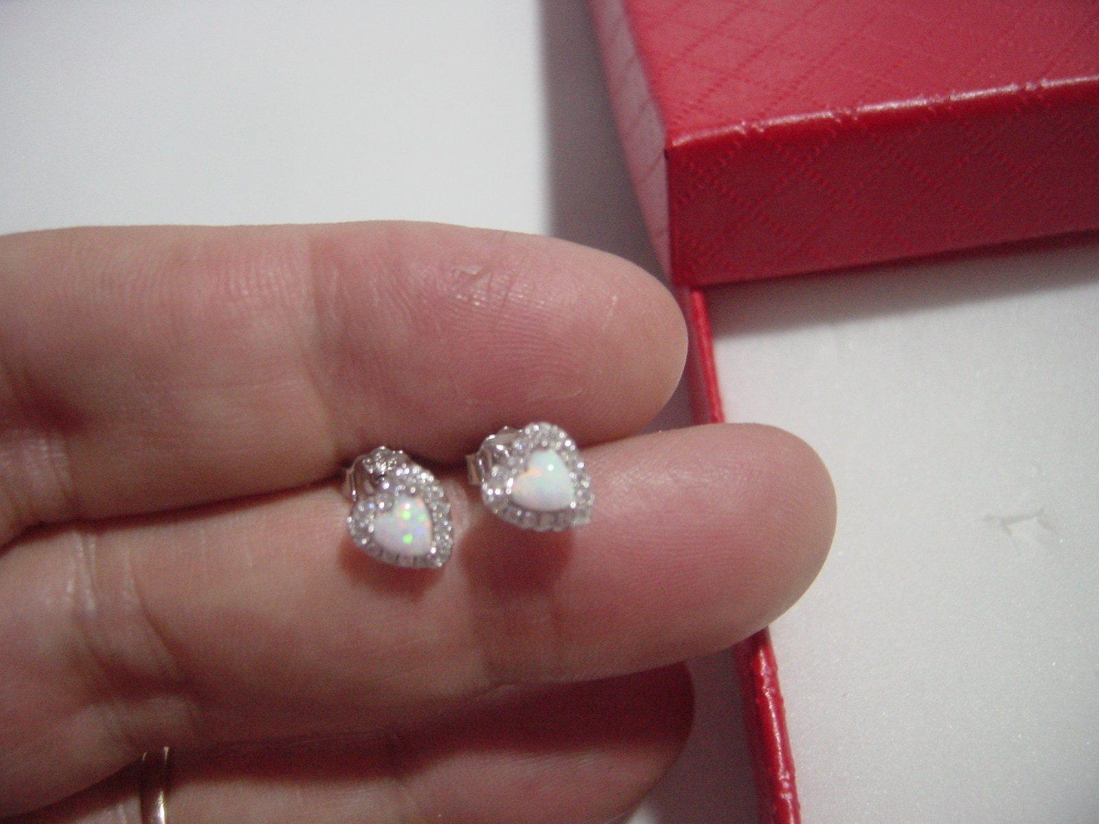 SMALL Solid Silver Earrings-firey opal & diamonds… - image 4