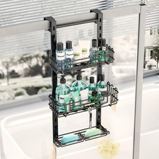 HapiRm 3-Tier Over Door Shower Caddy Organizer, 16 Hooks, 2 Soap Holders, Black