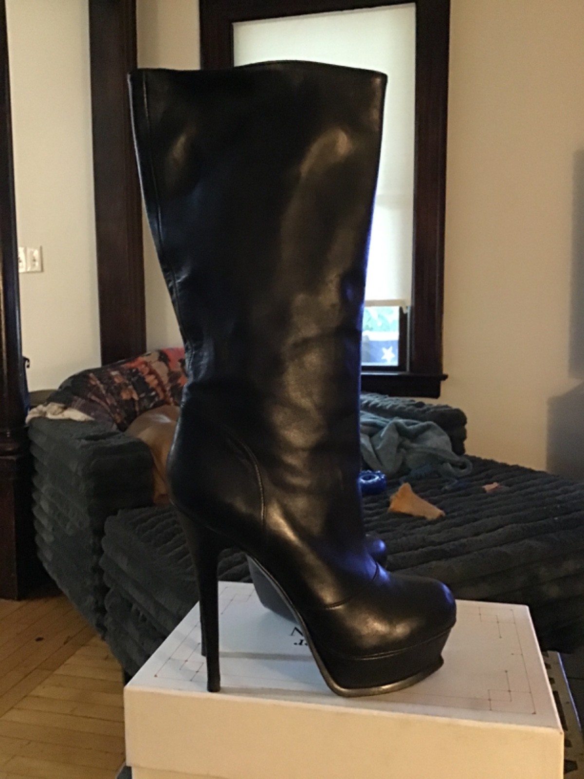 Yves Saint Laurent Tribute black leather stiletto platform boots 39.5
