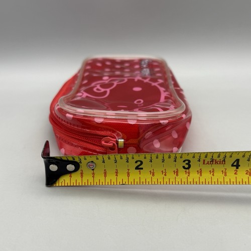 Hello Kitty Makeup / Pencil Zipper Case Transparent Red Sanrio 2012 w/ Eraser - Picture 3 of 11