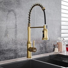 Gold Stainless Steel Side Lever Kitchen Mixer Tap with Flexible Spring Neck