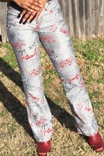 Y2K Todd Oldham 90s Jeans Size 9 Graffiti Print Waist 32  Mid Rise Vintage Words