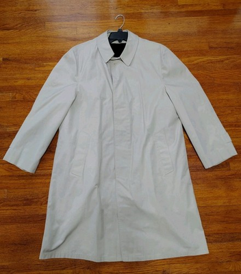 #ad Vintage Plymouth Tan Trench Coat With Zip In Liner Size 34 36 Large Buttons $36.10