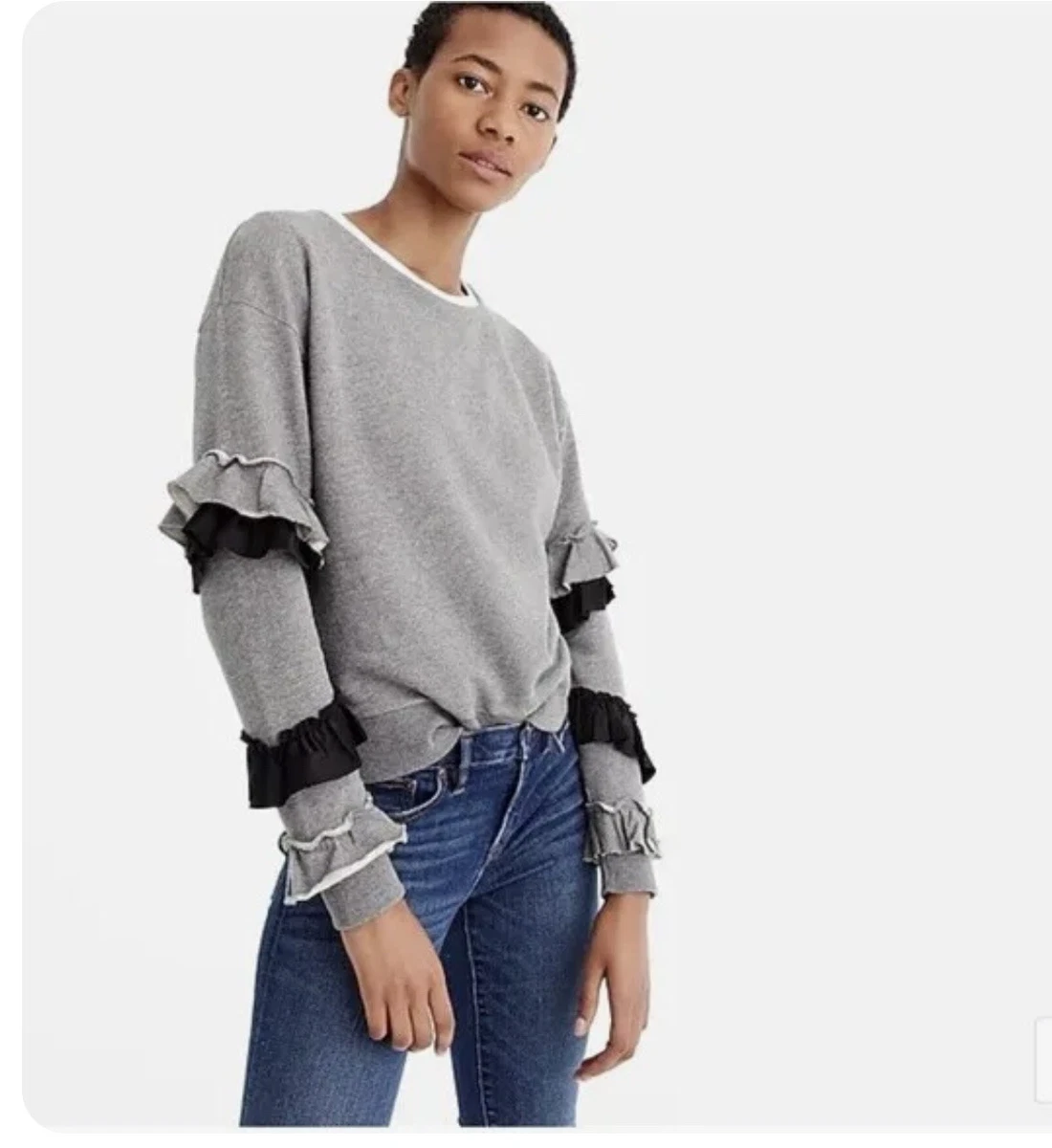J.Crew Ruffle sleeve sweatshirt H1834 HTHR GREY size M