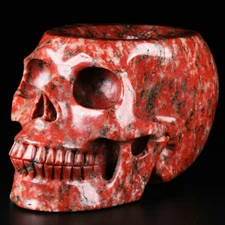 Huge 5.0" Red Sesame Stone Carved Crystal Skull, Realistic, Crystal Healing