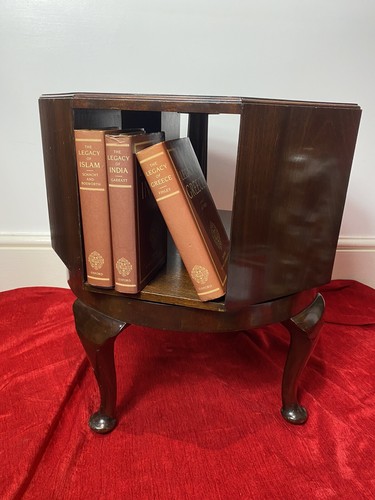 Revolving Octagonal Cherry Mahogany Bookcase On Elegant Queen Anne Legs - Picture 6 of 12