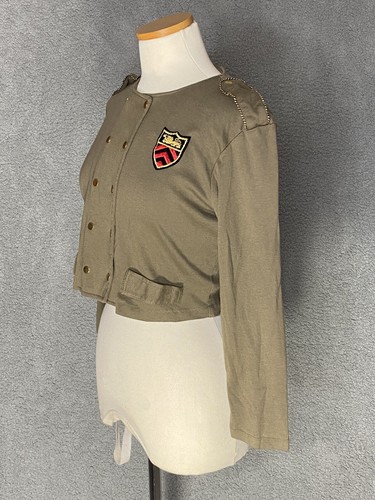 J California Women Size S Olive Green Military Style Jacket Cropped Epaulet Soft - Picture 3 of 12
