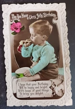 vtg postcard  Windsor series die cut embossed Very Jolly Birthday boy bubbles