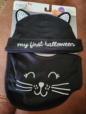 Neat Solutions My First Halloween Black Cat Kitty Hat  Bib Set 2 Piece NEW