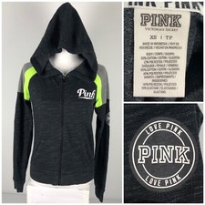 Victorias Secret PINK XS Sweatshirt Hoodie Gray Full Zip Spell Out Heathered