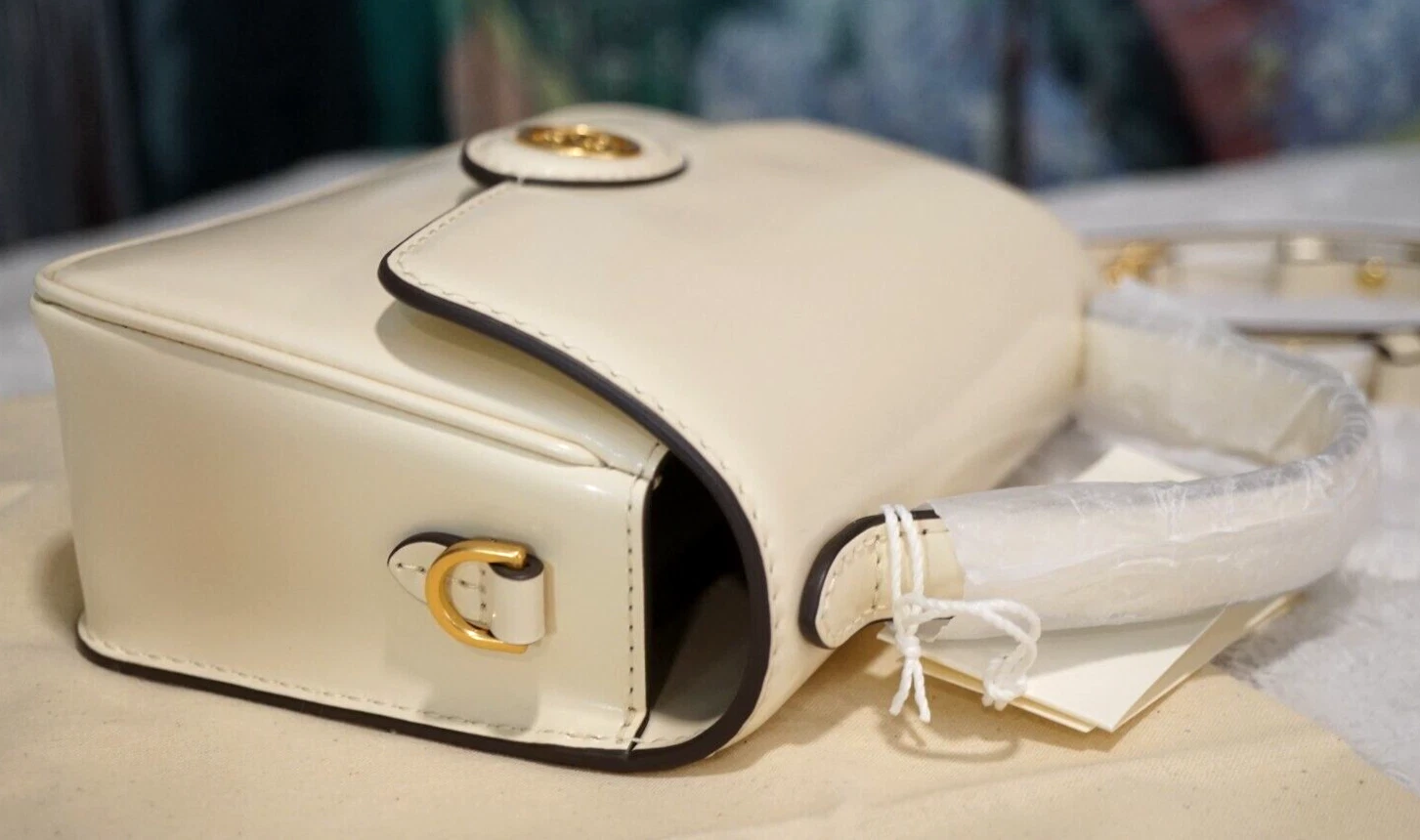 Borsa piccola Robinson Spazzolato in pelle con manico superiore nuova con etichette TORY BURCH CREMA CHIARO oro