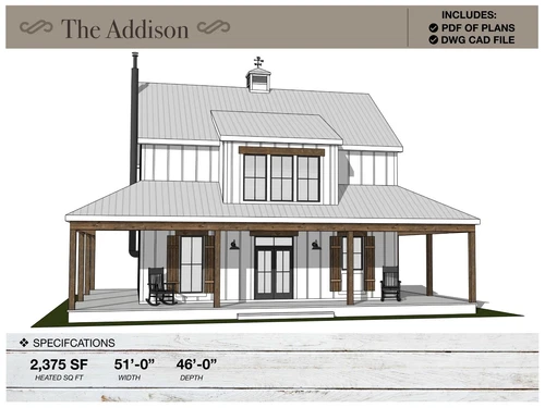 2,375 SQ FT Modern Farm House, 51'-0" x 46'-0", Architectural House Plans