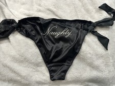 Victorias Secret TEASE NWT Naughty Cheeky SMALL Black Side Tie Embroidery