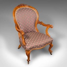 Antica sedia a gomito con schienale a cucchiaio, inglese, noce, poltrona, primo vittoriano, 1840