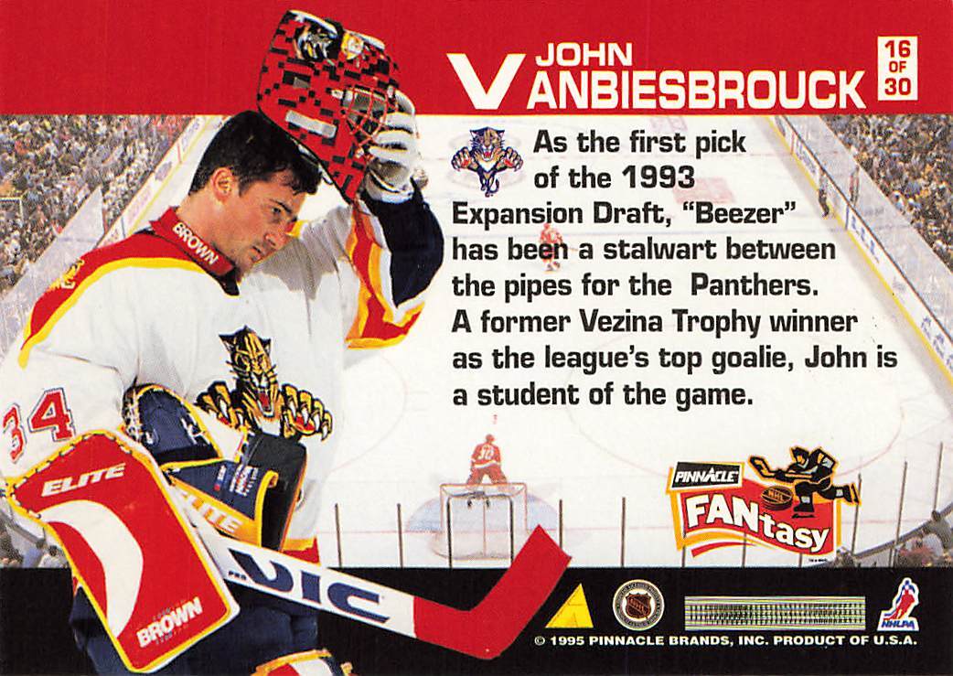 1995-96 Pinnacle Hockey #16 John Vanbiesbrouck FANtasy | eBay