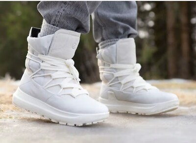 Ecco Solice Ivory Leather Gore-Tex Lace Up Waterproof Boots Size 40 (9-9.5) New