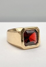Designer ABL 18K Yellow Gold Natural Asscher Cut Garnet Men's Signet Ring 11.6g