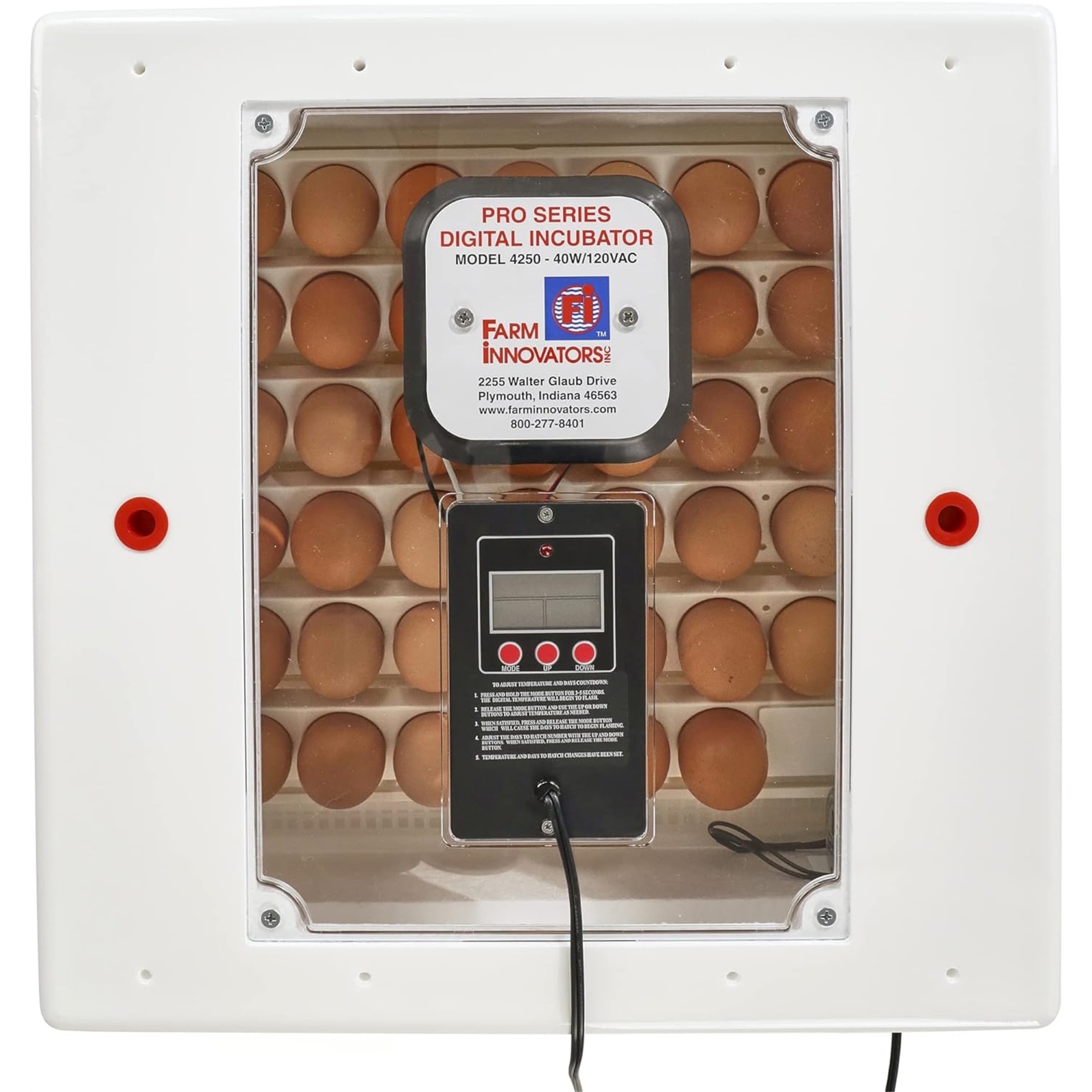 Farm Innovators Heated Display Still Air Incubator for 4 Dozen Eggs