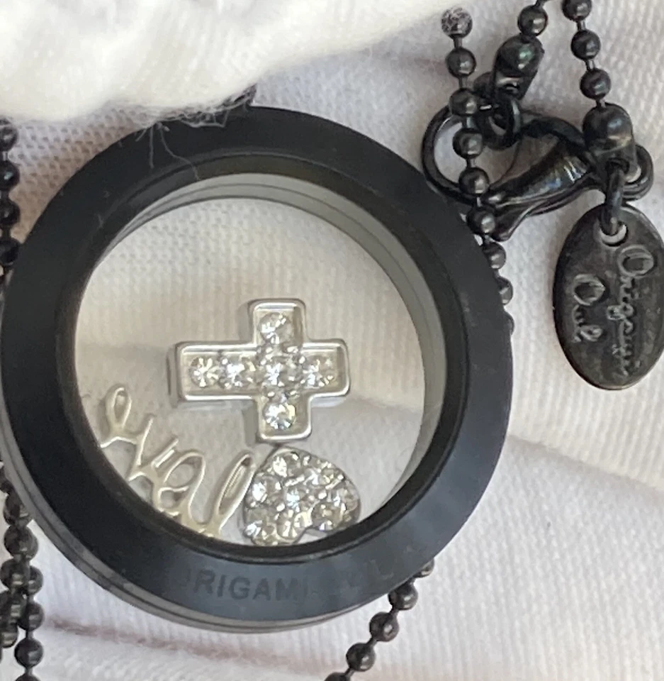 Origami Búho Negro Bisagras Dije Medallón Cuentas/Bola 30 pulgadas Cadena Collar Cruz Amor Foto 3 de 4