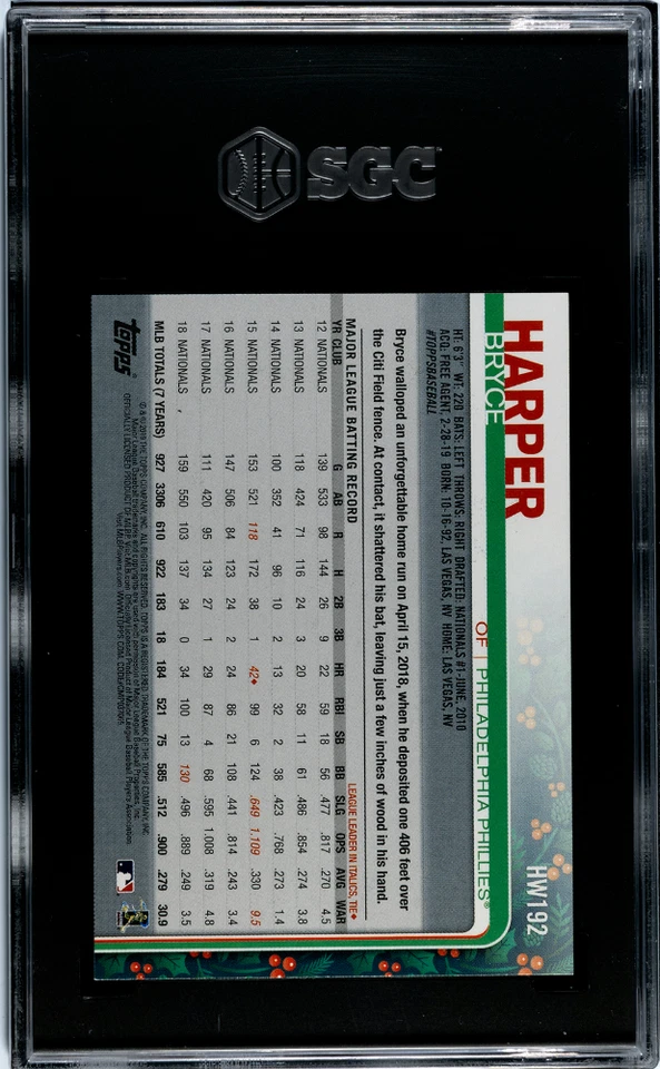 Bryce Harper 2019 Topps Holiday Ornament On Bat SP SGC 9 Nationals - Image 2 of 2