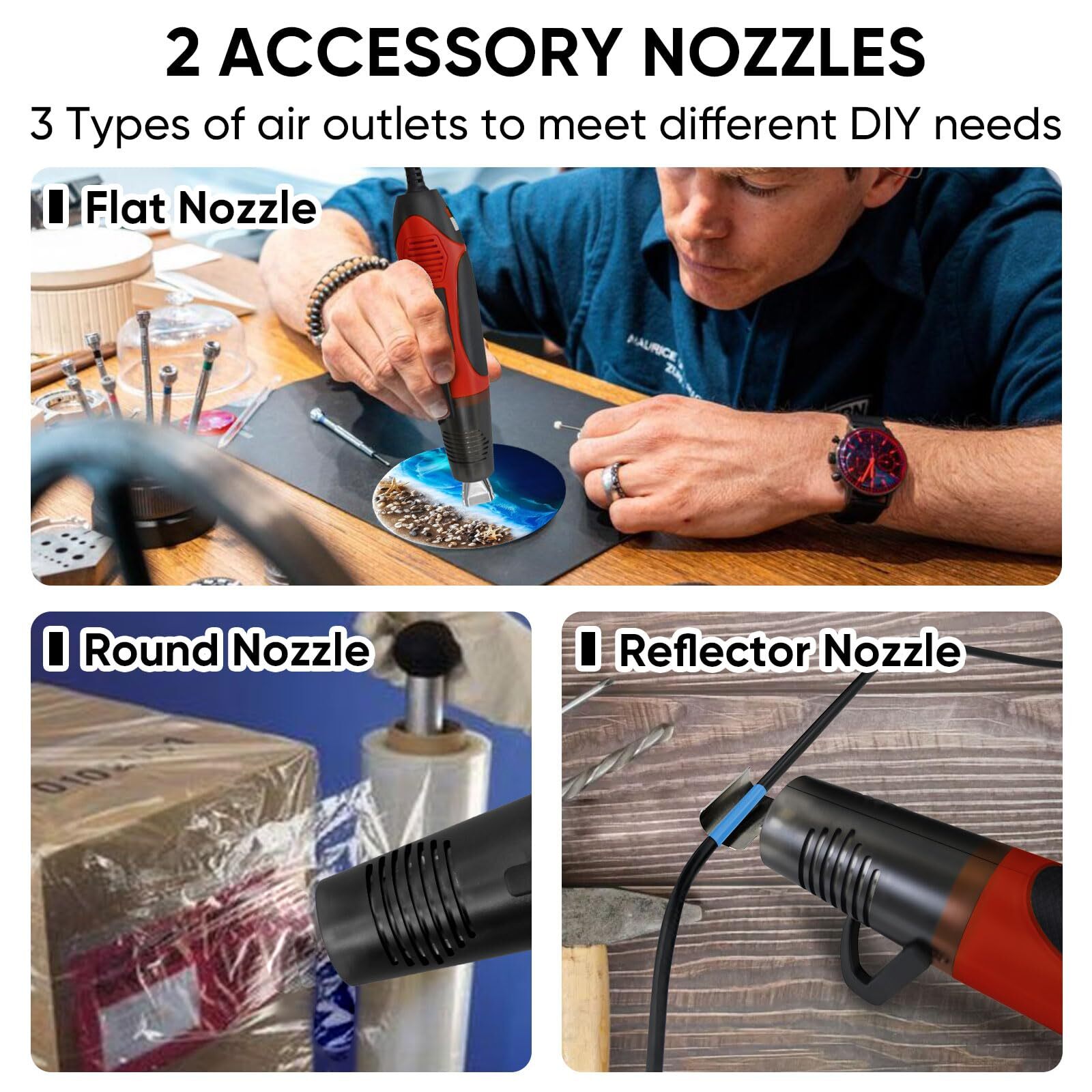 ROMECH 350W Heat Gun with 2 Nozzles Dual Temp Heat Gun 400°F-660°F Fast Heat ...