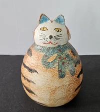 1990 Italica ARS Hand Painted Art Pottery Italy Orange Cat Vase Reproduction