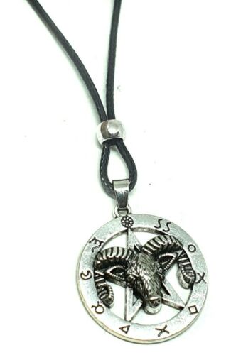 Ram Head Necklace Goat of Mendes Pentagram Pendant Occult Symbols Beaded Cord - Picture 10 of 12