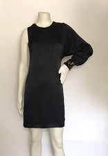 French Connection Womens Black One Shoulder Long Sleeve Satin Shift Dress Size 2