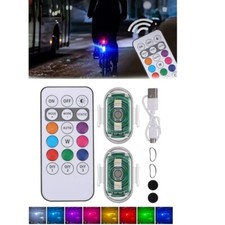 2Pcs Wireless LED Strobe Light Remote Control Warning USB Chargeable Bike