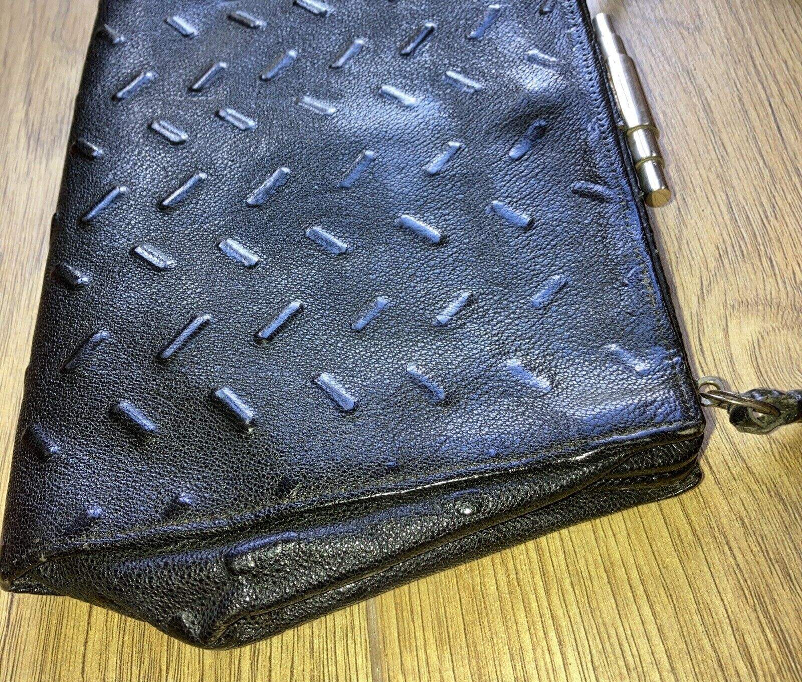 True Vintage Art Deco Black Embossed 1930s Top Handle Bag 10