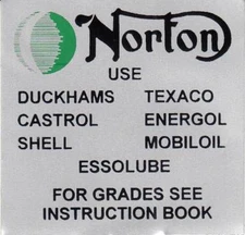 1972-74 Norton Commando 750, 850, (1) OEM OIL Recommendations Top Frame Decal
