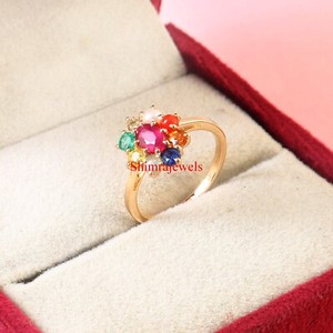 Authentic Natural Navaratna Gemstone With 18k Gold Plated Silver Women's Ring #1134