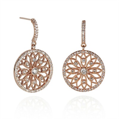 Rose Gold Mandala Arabesque Dangle Earrings with Cubic Zirconia