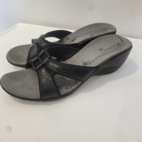 Merrell Womens Dewberry 2" Wedge Heel Sandal Size 10 Black Leather Mule Slide - Picture 2 of 9