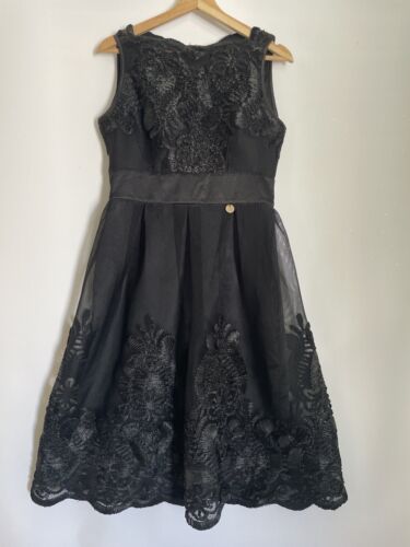 Bronx & Banco Gown Dress Size 12 Black Lace Embroidered Grunge Formal Womens