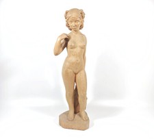 MUJER DAMA DESNUDA CON MANTO 19", ¡FIGURA TALLADA EN MADERA VINTAGE! (F013)