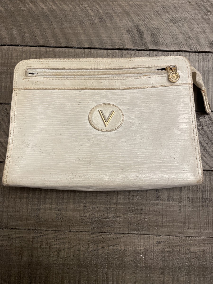 Mario Valentino White Leather Cosmetic Vanity Pouch Clutch Bag | eBay