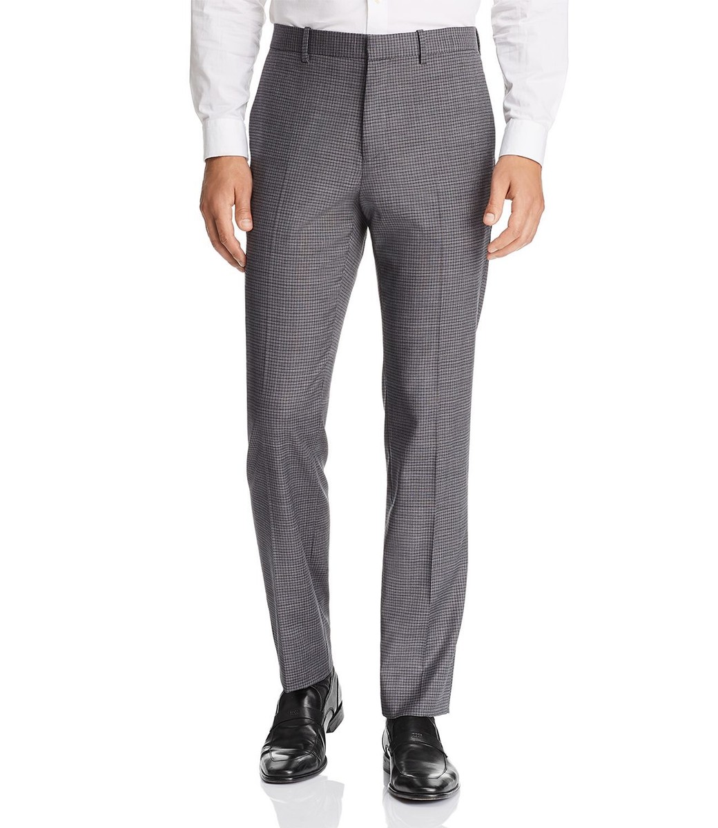 Theory Mayer Charcoal Tonal Plaid Pants (Silver, 30R)